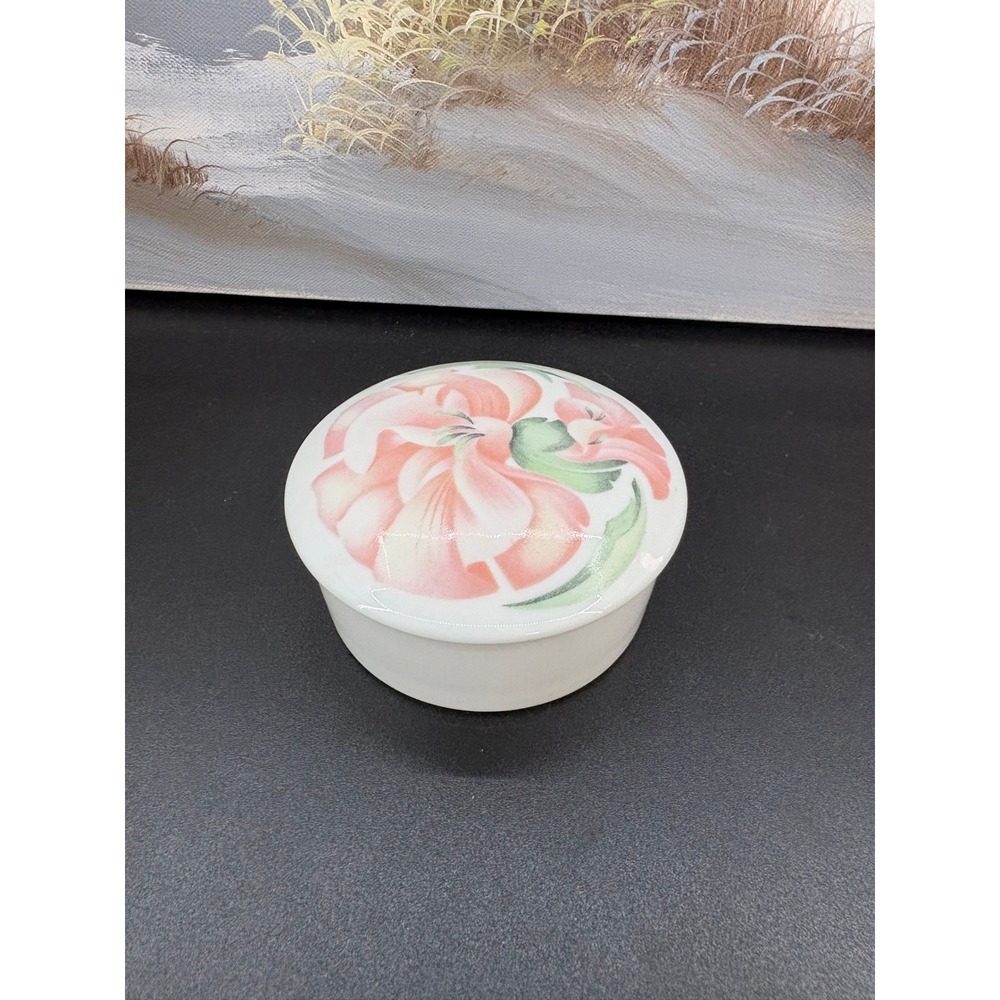 Limoges France Anais Anais MNP Porcelain Trinket Box Pink Floral Vanity Jar